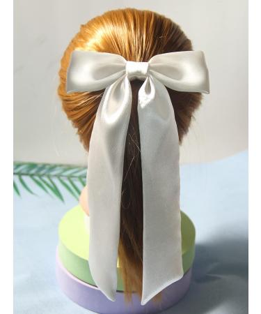 Furling Pompoms Bow Hair Clips - White Satin Ribbon Bows for Women & Girls | Hair Accessories for Party, Wedding, Prom | 2pcs Set - Buy Online on GoSupps.com