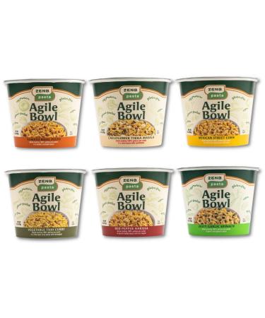 ZENB Pasta Agile Bowl - Made From 100% Yellow Peas, Gluten Free, Non-GMO & Vegan, 13g of Protein & 9g of Fiber, On the Go Meal, Variety Pack - (Pack of 6)