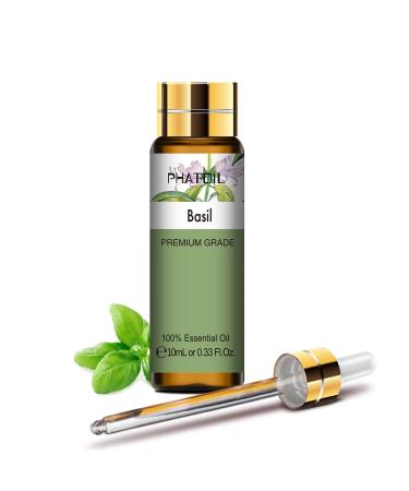 PHATOIL Basil Essential Oil 10ML - Undiluted and Cruelty-Free 100 Percent Pure Basil Oil - Essential Oils for Diffusers for Home 1 Basil 10.00 ml (Pack of 1)