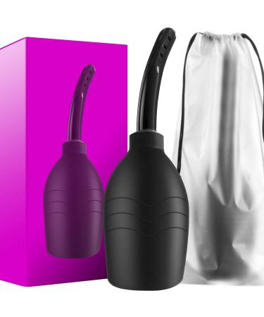 10 oz Black Silicone Enema Bulb Kit 10 oz Clean Anal Douche for Men Women (Black)