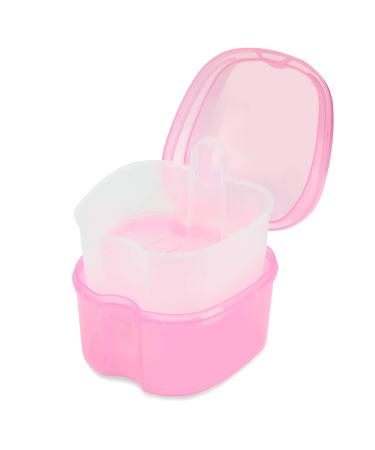 Dental Orthodontic Retainer Container Cleaning Case Denture Bath Box Case Cup Holder Mouthguard Storage Soaking Case - Leak Proof with Lid Waterproof - Pink Transparent Pink