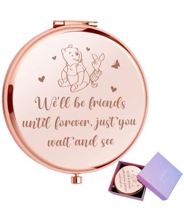 JCHCAMRY Inspirational Cute Little Bear Travel Pocket Cosmetic Engraved Compact Makeup Mirror with Gift Box Gifts for Sister Best Friends Girls Women Daughter Birthday