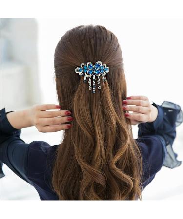 EMZHOLE Large Elegant Deep Blue Flower Tassel Hair Barrette for Women & Girls - Sparkly Glitter Rhinestone Crystal Clip - Buy Online on GoSupps.com