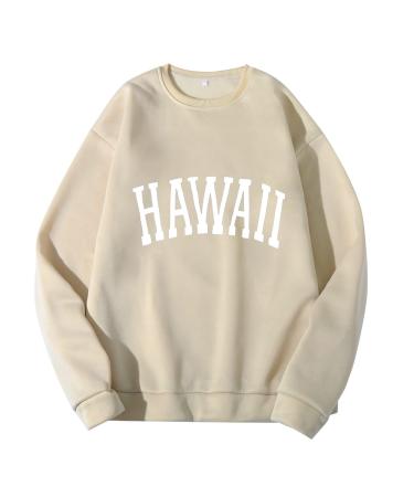 DUOWEI Mom Mode Sweatshirt Hawaii Men Women Letter Graphic Print Round Neck Long Sleeve Tops Sweatshirt Long Sleeve T Beige Small