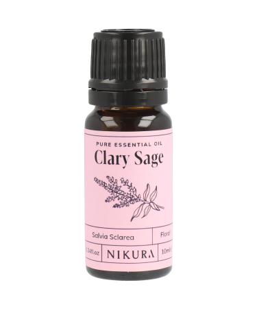 Nikura Clary Sage Essential Oil - 10ml | 100% Pure Natural Oils | Perfect for Aromatherapy Diffusers Humidifier Bath | Great for Self Care Stress Relief Calming | Vegan & UK Made