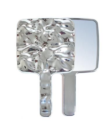 Noilk Vintage Vanity Mirror with Handle  Silver Travel Makeup Hand Mirror for Women  Hand Held Aesthetic Water Ripple Frame Decorative Mirror  Modern Small Cute Square Shiny Fancy Mirror Portable Large Square