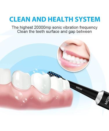MGW Rechargeable Sonic Electric Toothbrush for Adults, 3 Modes, Smart Timer, IPX7 Waterproof, 2 Replacement Heads, 60 Days Battery Life - Black - Buy Online on GoSupps.com