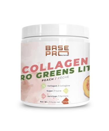 Collagen & Pro Greens Lite | Base Pro Nutrition | Bovine Collagen (Type I III) | 300g - 25 Servings | (300g Peach) Peach 300g