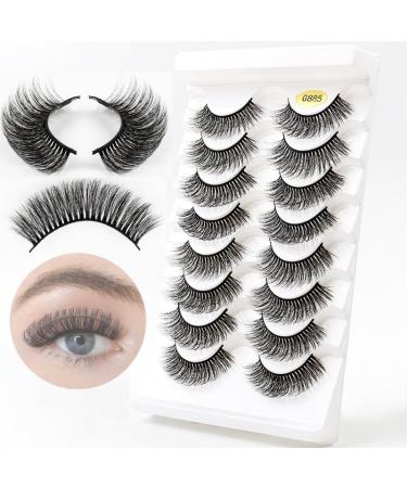 G880-G889 Russian Strip Fake Lashes D Curl(8 Pairs) 3D Effect - Reusable Naturally Thick Eyelashes Fluffy Wispy Natural False Eyelashes G885