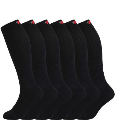 MD 6 Pairs Compression Socks 8-15mmHg for Women & Men Cushion Knee High Socks 9-11 Black (6 Pairs)