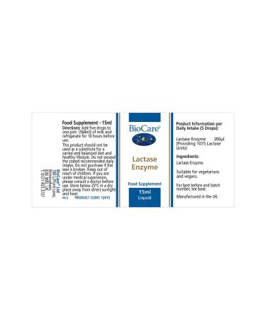 BIOCARE Lactase Enzyme 15ml - Digestive Support Supplement - Buy Online on GoSupps.com