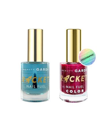 BeautyGARDE Rocket Nail Fuel & Polish Nail Care 2 Pack 1 Rocket Nail Fuel & 1 Nail Polish Color Electric Rose Nail Strengthener & Growth Treatment Nail Polish 7-Free Nonie Cr me 1 Oz