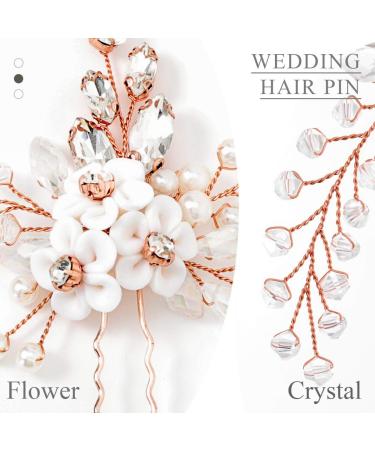 Fairvir Bride Hair Needles - Silver Rhinestone Flower Crystal Bridal Jewelry Headdress Hair Accessories for Women & Girls - 2 Pieces Rose Gold - Buy Online on GoSupps.com