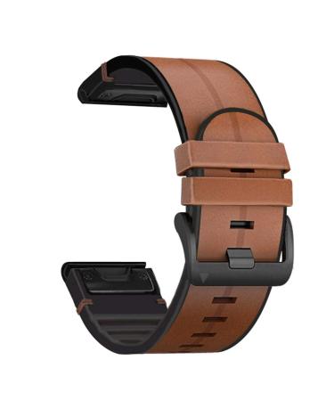 Abanen for Garmin Fenix 7X / Fenix 6X / Fenix 5X Watch Band, Quick Easy Fit 26mm Soft Genuine Leather Hybrid Silicone Sweatproof Wristband Strap for Fenix 5X Plus,Tactix Delta,Fenix 3,Enduro Brown