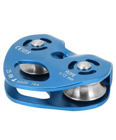 Alomejor 25KN Pulley Aluminum Alloy Climbing Pulley Block Anti Skid Plates Individual for Rescue Blue