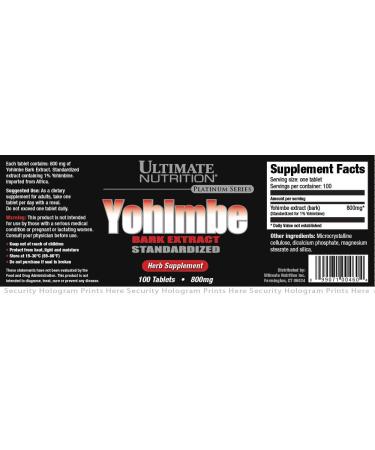 Ultimate Nutrition Yohimbe Bark Extract 800mg Tablets - 100 Count | Standardized Formula - Buy Online on GoSupps.com