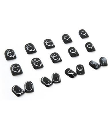 Square Short Fake Nail Full Cover with Glue Detachable Cool Black with Silver Heart Press on Nails 24 Pieces Finger Nail Art Tips for Nail Salons and Women DIY Nail Art - Buy Online on GoSupps.com