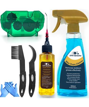 Ultrafashs Bike Chain Oil Lubricant and Cleaner Set with Bicycle Degreaser,Wet Lubricant,Chain Scrubber,Cleaning Brush Tool.for Cleaning Bike Chains,Rear Cogs,Chainrings.Bike Lube-2oz,Degreaser-10or17oz. chain cleaner Kit(degreaser10oz)