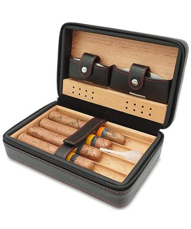 Cigar Boxs Humidors Humidor Cigar Box Ceportable Travel Leather Cigar Case with Cigar Cutter and Humidifier Hold up to 4 Cigar Black a