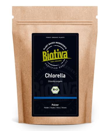 Biotiva chlorella powder bio 100g - chlorella vulgaris - 100% pure & natural - algae - for dogs animals and humans - bottled and controlled in Germany
