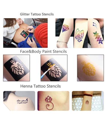 Henna Tattoo Stencils - 8 Sheets Body Art Designs for Temporary & Reusable Self-Adhesive Glitter Tattoos - Adults, Women, Men, Kids - Buy Online on GoSupps.com