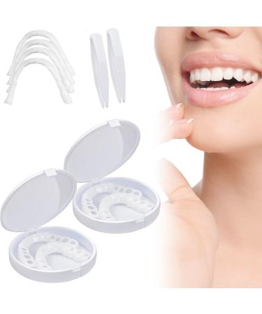 Fake Teeth, 2 Packs Veneers Dentures Socket for Upper and Lower Jaw, Dental Veneers for Women and Men, Fix Confident Smile 2 pairs