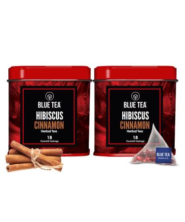 BLUE TEA - Hibiscus Cinnamon Herbal Tea - 36 Tea Bags (Pack of 2) | CAFFEINE FREE | Tangy & Spicy Tea | Gluten Free - Tin Pack