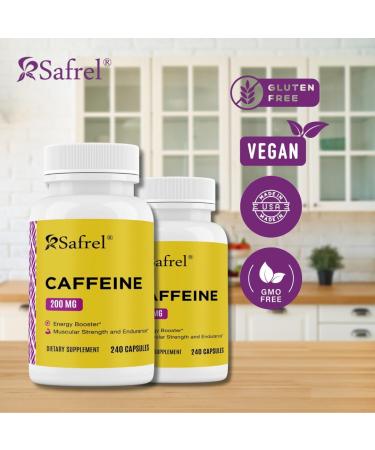 Safrel Caffeine Pills 200mg 240 Capsules - Gluten Free Non-GMO - Buy Online on GoSupps.com