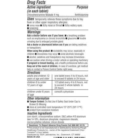 SDA Labs Chlorpheniramine Maleate 4mg Antihistamine - 1000 Tablets - Buy Online on GoSupps.com
