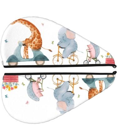 Hair Towel Wrap for Fast Drying | Button Closure Hair Turban | Quick-Dry Head Towel - Animals in Transport Design - Buy Online on GoSupps.com