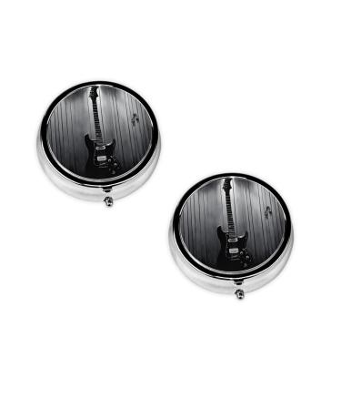 Electric Guitar Printed Mini Round Pill Box Pill Box 3 Compartment Medicine Pill Case Pill Organizer Travel Pillbox Portable Pill Box for Pocket Home Office Use