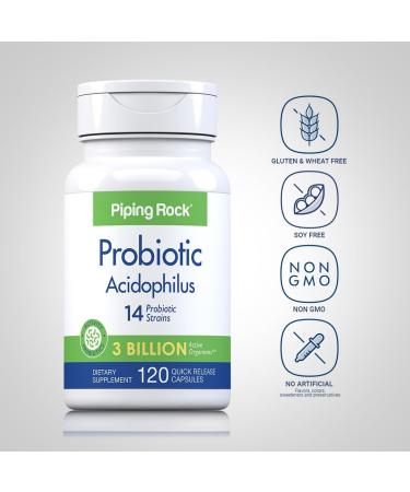 Piping Rock Probiotic Acidophilus Capsules for Women and Men | 3 Billion Live Cultures | 120 Pills | 14 Strains Supplement | Non-GMO Gluten Free - Buy Online on GoSupps.com