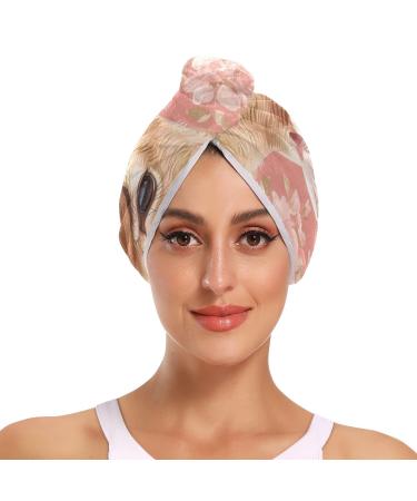 Charming Deer Hair Towel 2 Pack Super Absorbent Hair Drying Towel Quick Dry Hair Turbans Head Towel with Button Twisty Wrap for Women Girls