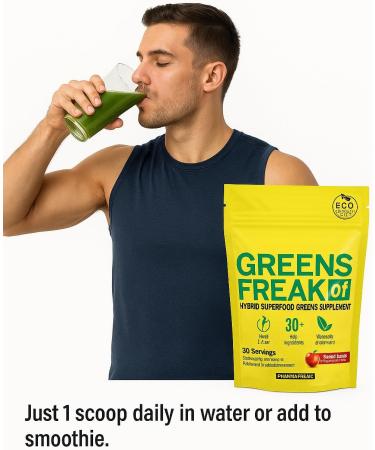 Pharmafreak Greens Freak Superfood Greens Powder 30+ Organic Greens Spirulina & Chlorella for Gut Health Digestion Immunity & Daily Energy Caffeine-Free Vegan 30 Servings Sweet Apple - Buy Online on GoSupps.com