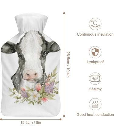 Cow Flowers Hot Water Bottle with Plush Cover - Hand Warmer for Adults & Children | 26.5x15.3cm | International Shipping - Buy Online on GoSupps.com