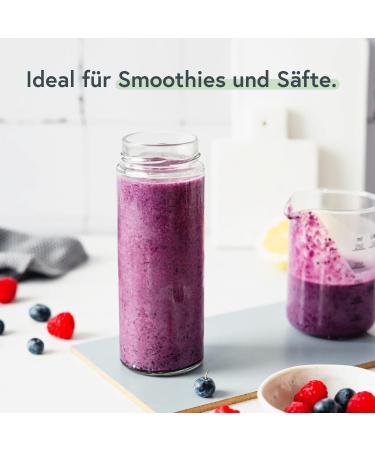 Pureganic Smoothie Glasses with Lid 380 ml - DTO Screw Lid Diam. 58 mm - Glass Water Bottles to Fill - Made in Germany - Set of 6 - Buy Online on GoSupps.com