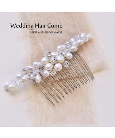 Jakawin Bride Pearl Wedding Hair Comb - Silver Rhinestone Headpiece for Women/Girls | HC043 - Buy Online on GoSupps.com