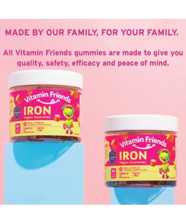 Vitamin Friends Strawberry Jam Iron Gummies - Vegan (60 Day Supply) | Ferrous Fumarate B-Complex Vitamin C Zinc Biotin | Iron Kids Supplement - Buy Online on GoSupps.com