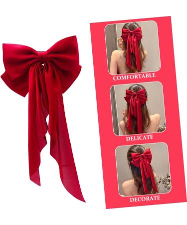 SKISUNO Satin Ribbon Hairpin Big Hair Bows Hair Barrettes for Teen Ponytail Clip Accessories for Teen Teen Hair Bows Hair Bow Barrette Hair Clips for Makeup Red Hair Bow - Buy Online on GoSupps.com