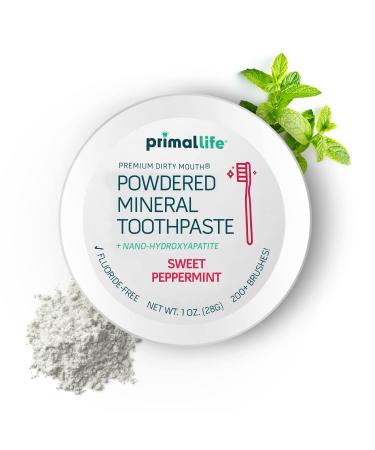 Primal Life Organics - Dirty Mouth Toothpowder  Tooth Cleaning Powder  Flavored Essential Oils with Natural Kaolin & Bentonite Clay  Good for 200+ Brushings  Organic  Vegan (Sweet Peppermint  1 oz) Sweet Peppermint 1 Oun...