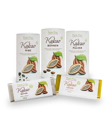 Make or nibble cocoa set for chocolate (Bio Roh Vegan) Criollo Edelkakao - Nibs Beans Butter Casiveness Powder - Theobroma Cacao Organic Raw Cocoa Chocolate Bundle |Pureeraw 1180g cocoa set set