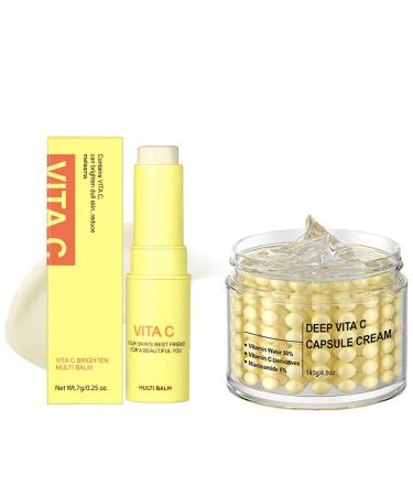 Vitamin C Face Serum Stick & Deep Vita C Capsule Cream Antioxidant Protection Reduce Wrinkles & Fine Lines Uneven Skin Tone Deeply Moisturizing Skin Shrink Pores