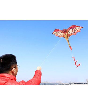 Dragon Kite for Kids and Adults | Easy-to-Fly Beginner Kite with Spinning Tail | 200ft String | Red Kite for Children - Buy Online on GoSupps.com