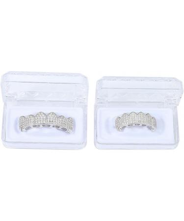 Hiphop Grills Colors Iced Out Zircon Vampire Grills Halloween Cosplay Party Tooth Rapper Gift for Women Men Silver Set - Buy Online on GoSupps.com