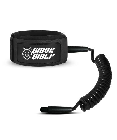 WAVEWOLF Alpha Bite Swift Release Wrist Surf Leash for Bodyboard - 3ft Ultra-Strong Coiled Surfboard Leash with Adjustable Comfy Strap Suitable for All Wrist Sizes Black 3ft