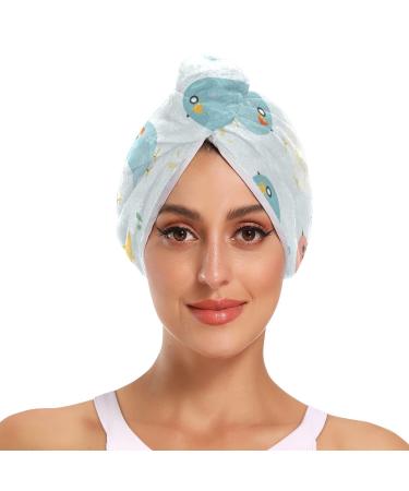 Small Cute Bird Hair Towel 2 Pack Super Absorbent Hair Drying Towel Quick Dry Hair Turbans Head Towel with Button Twisty Wrap for Women Girls