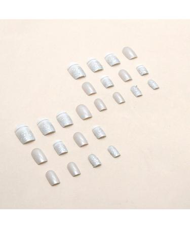 Justotry 24 Pcs Glitter Square False Nails - Medium Silvery French Press On Nails for Women | Short Squoval Fake Nails with Nail Glue - Nails Art Silvery&Glitter - Buy Online on GoSupps.com
