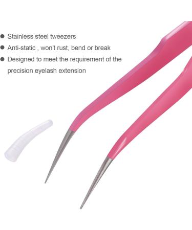 Quesuc 2 Pieces Straight and Curved Tip Tweezers Nipper for Eyelash Extensions Pink Stainless Steel False Lash Application Tools - Buy Online on GoSupps.com