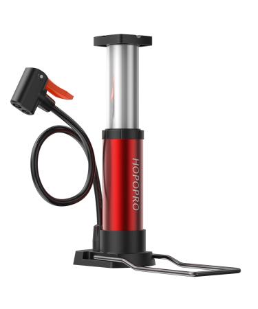 HOPOPRO Mini Bike Pump Portable Bike Floor Pump Bicycle Tire Pump Hand Foot Activated Bike Pump with Presta Schrader Dunlop Valves Extra Valve and Gas Needle for Road Bike Mountain Bike Balls Red
