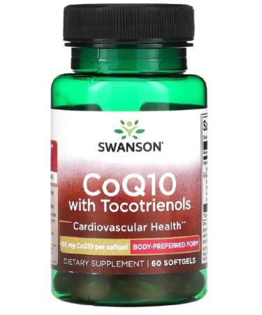 Swanson - CoQ10 - Coenzyme Q10 100mg avec Tocotri nols | Support cardiaque et vasculaire propri t s antioxydantes - 60 Softgels